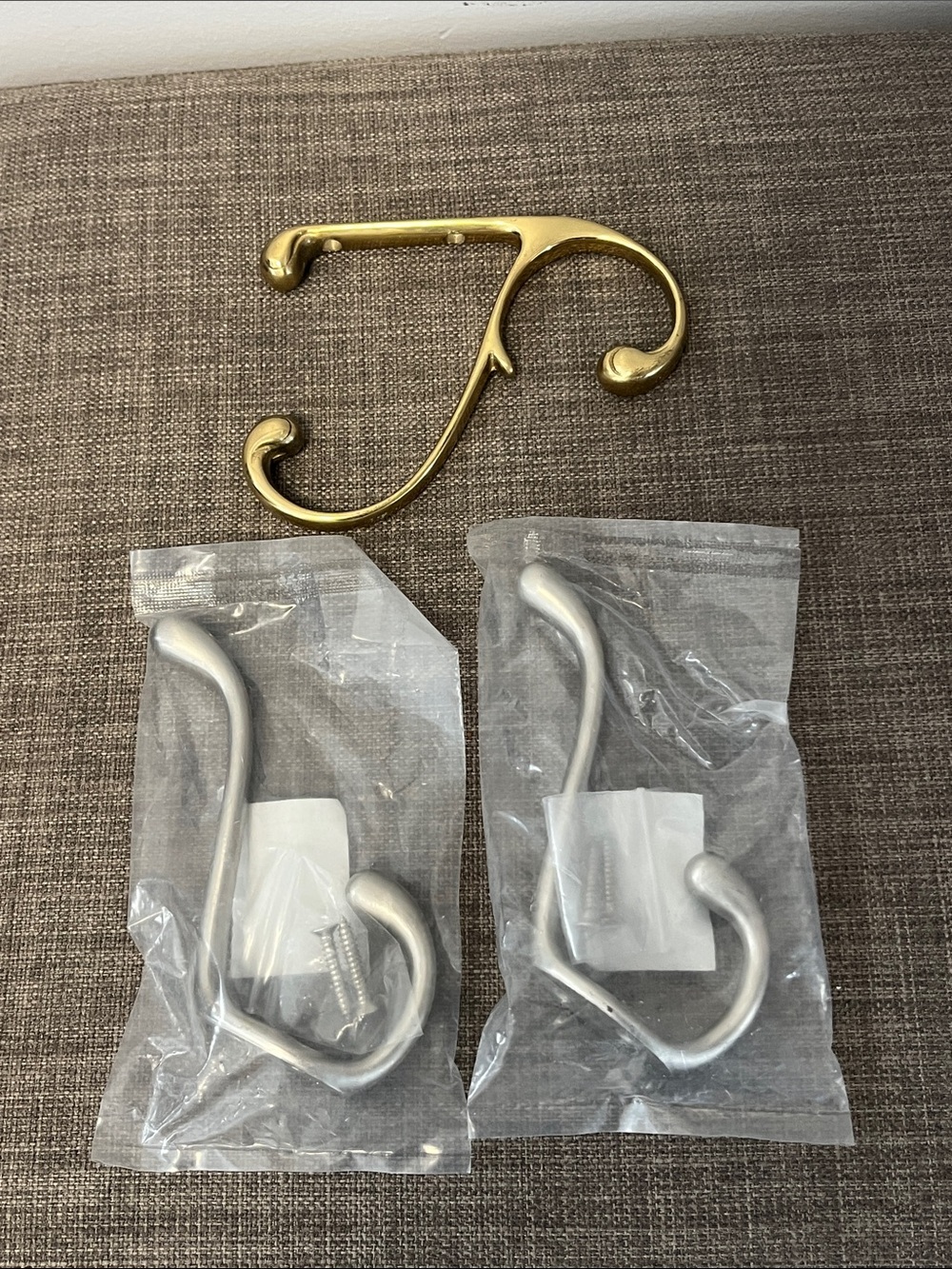 Decorative Wall Hooks - Gold and Brushed Nickel Set